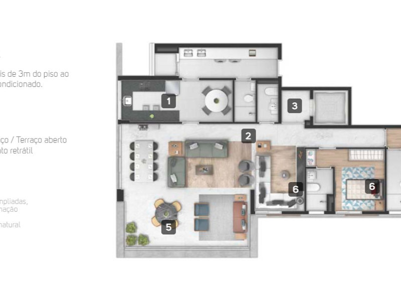 Ilustração da planta - Opcão finais 1 e 2 157m² a 160m²  - 2 suítes - Sala Master