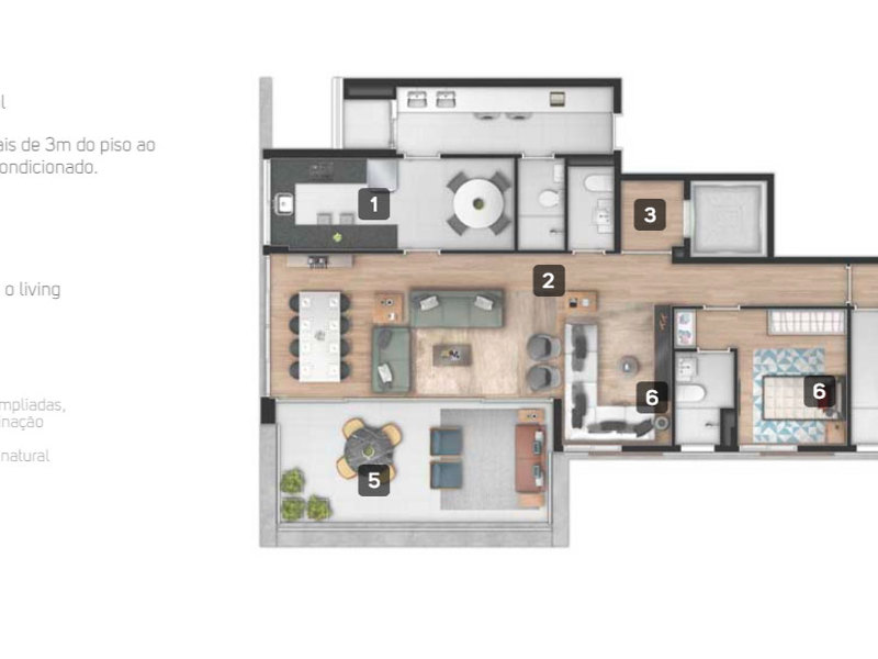Ilustração da planta - Opção finais 1 e 2 157m² a 160m² 2 suítes