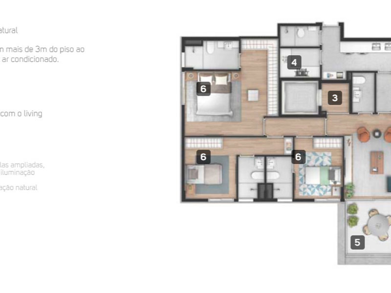 Ilustração da planta - Padrão 161m² - 3 suítes