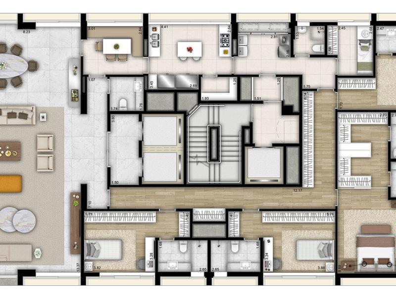 Ilustração da planta - Planta 358m² - 4 suítes - 4 vagas