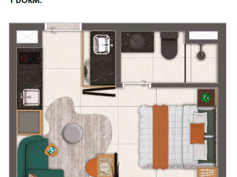 Ilustração da planta - Planta tipo 24m² 1 dorm.