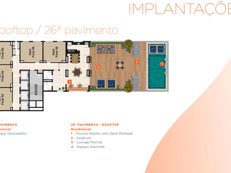 Ilustração da planta - Implantação Rooftop / 26º pavimento