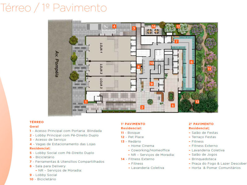 Ilustração da planta - Implantação Térreo / 1º Pavimento