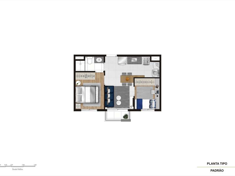 Ilustração da planta - Tipo 36m²