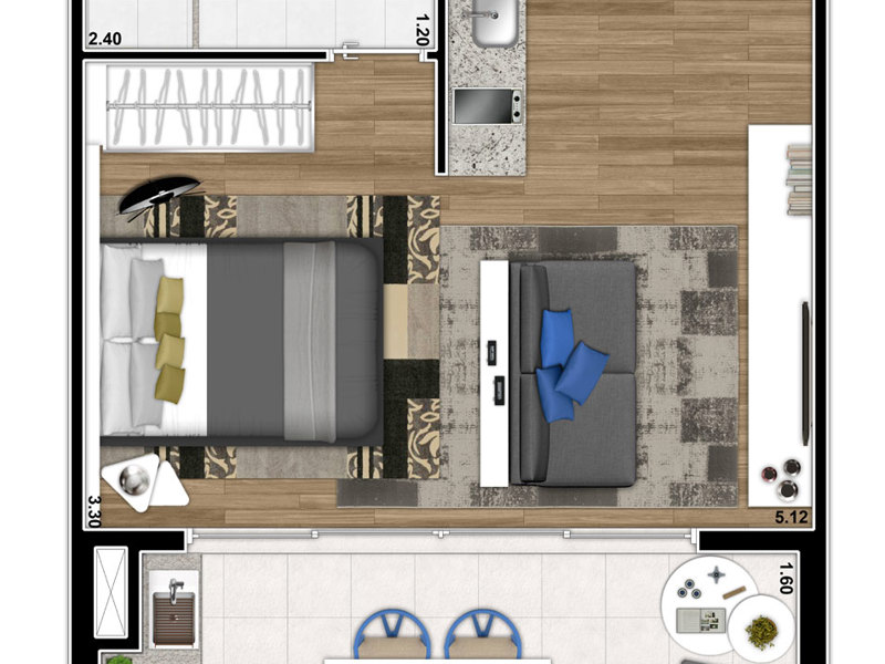 Ilustração da planta - Planta 35m²